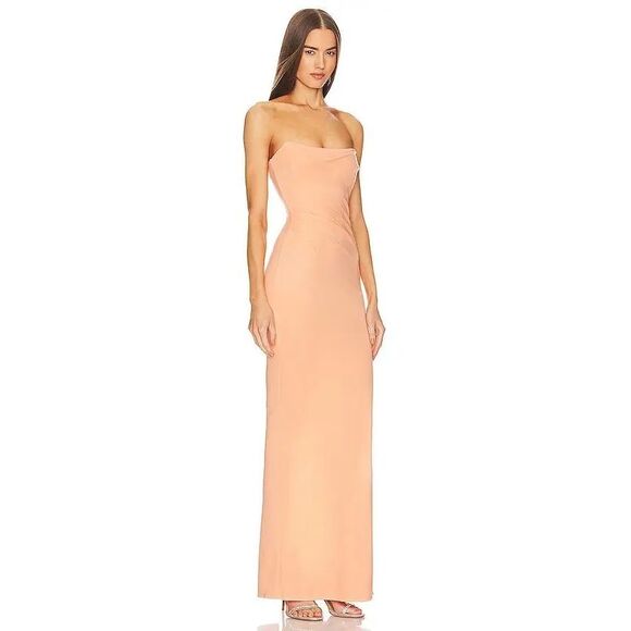 NWT Michael Costello x Revolve Strapless Back Slit Briggs Maxi Gown Peach Small - Picture 2 of 9